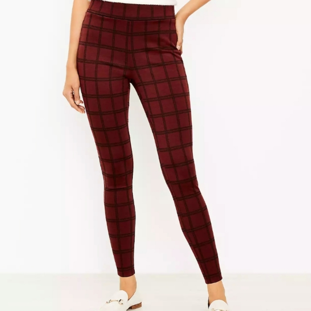 Loft Red Plaid Ponte Leggings